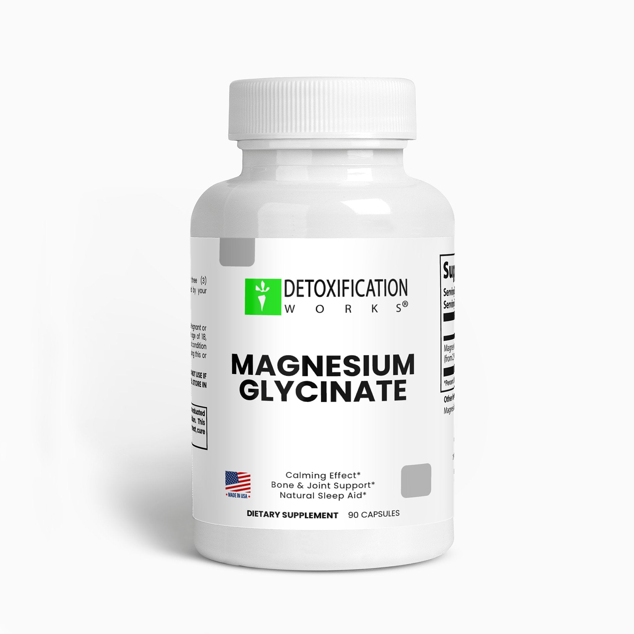 Supplement bottle labeled 'Magnesium Glycinate' on a white background