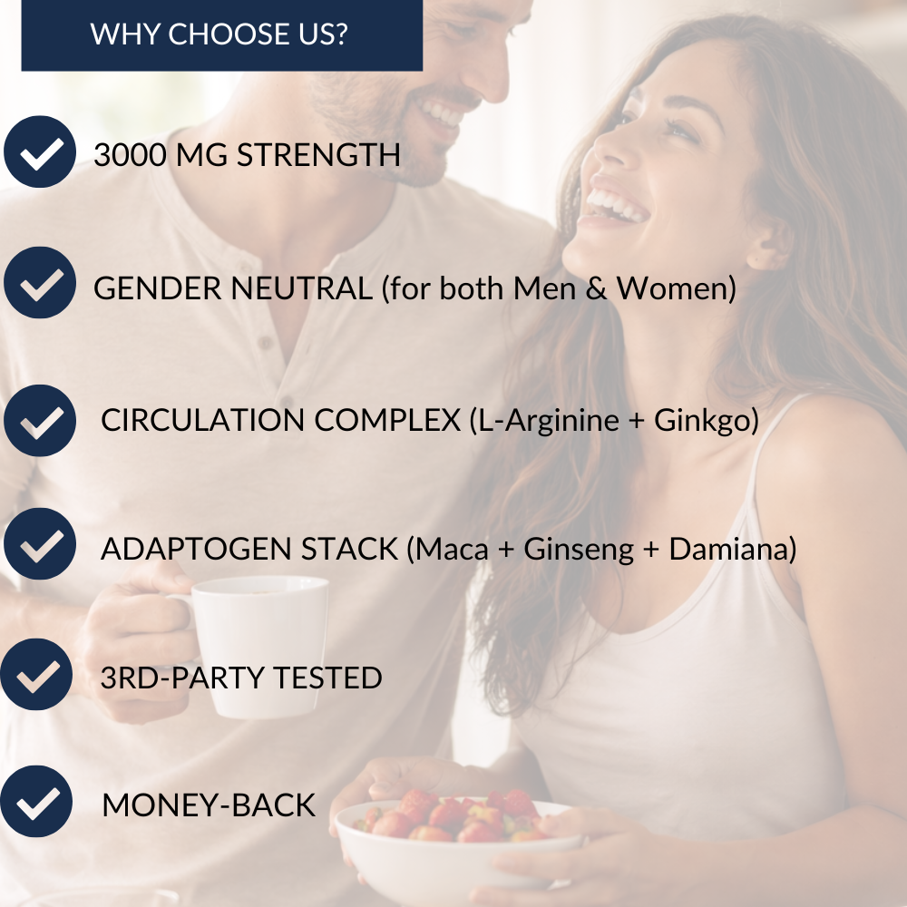 Couple enjoying a meal with product features listed on the screen