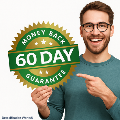 Man pointing to a 'Money Back 60 Day Guarantee' sign