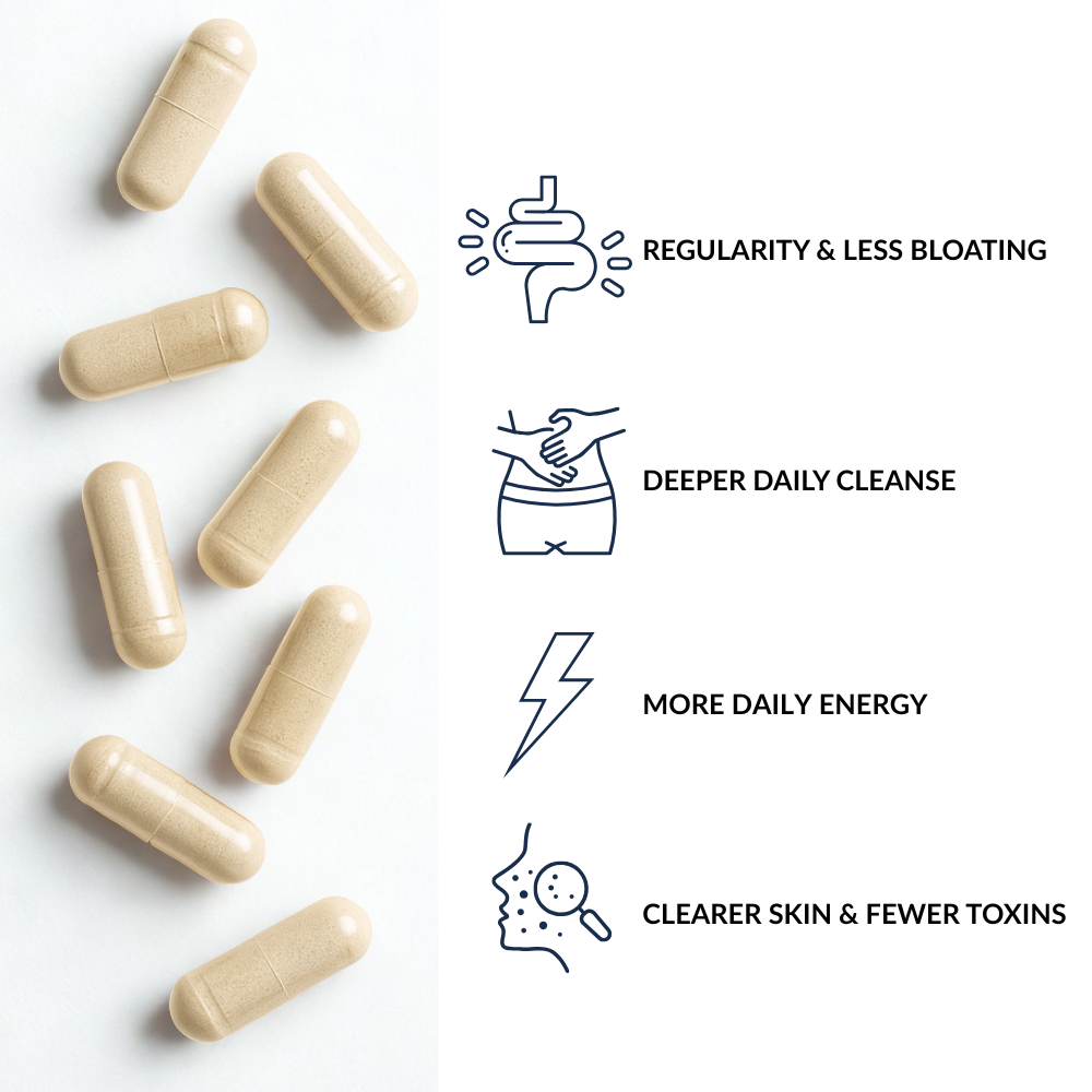 Capsules with icons and text on a white background