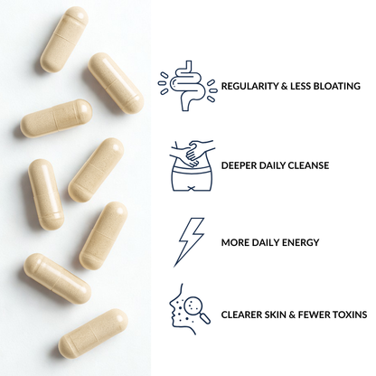 Capsules with icons and text on a white background