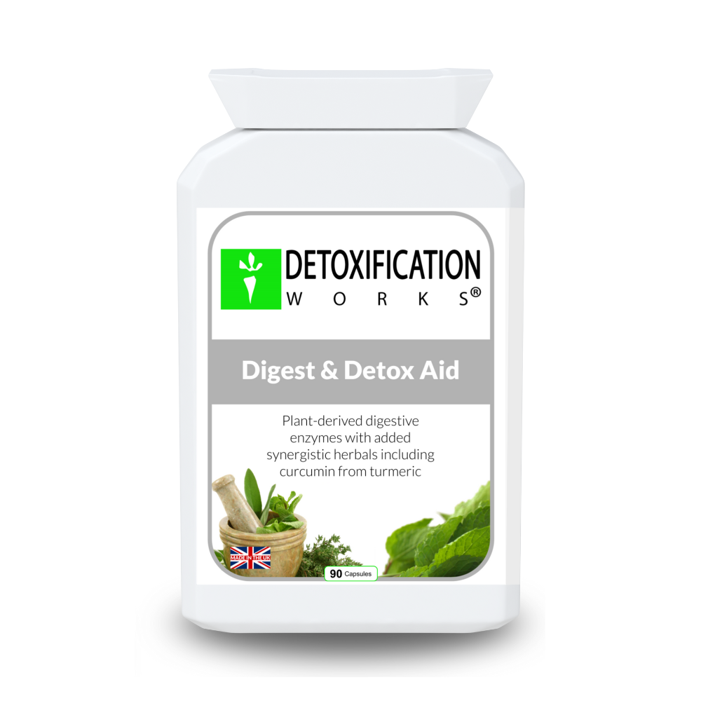 Detoxification Works Digest & Detox Aid supplement bottle on a white background