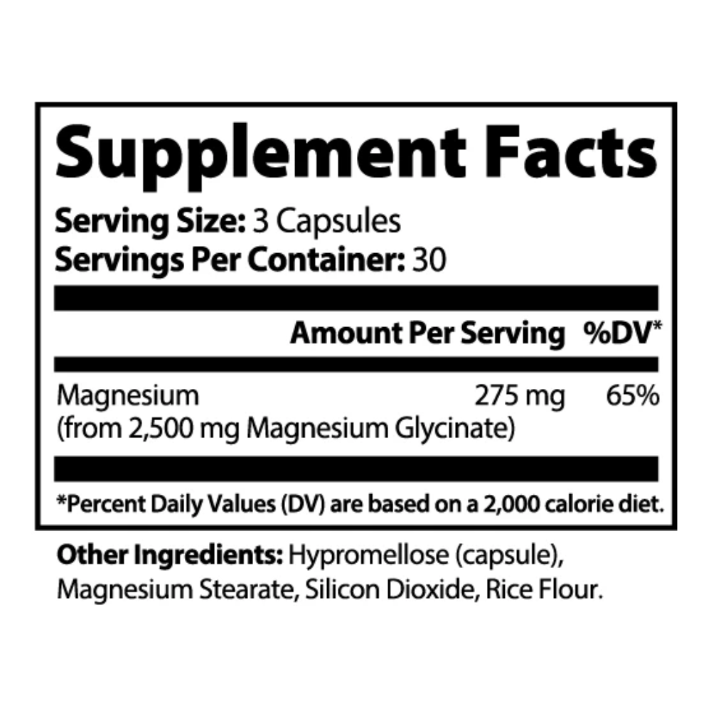 Supplement facts label with magnified text on a white background