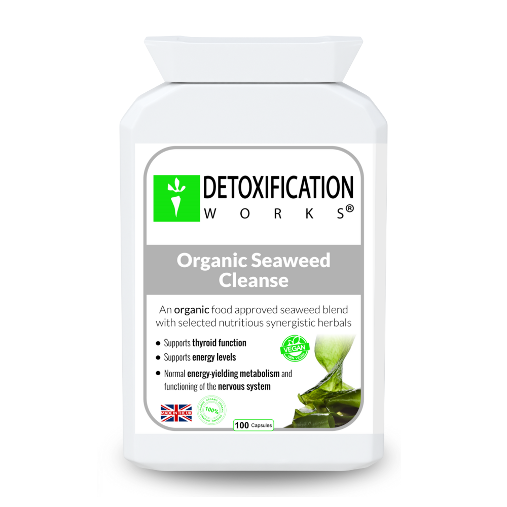 Detoxification Works Organic Seaweed Cleanse supplement bottle on a white background